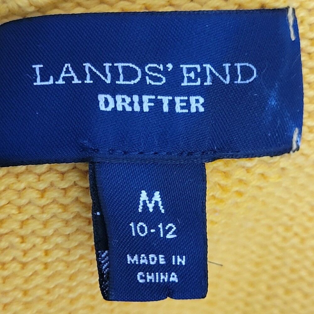 Lands End Drifter Sweater Womens Medium Cable Knit Fisherman Gold Bright Yellow - Picture 10 of 11